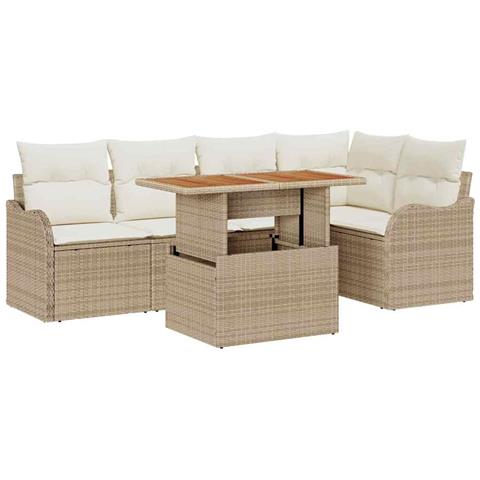 Set Divano da Giardino 6 Pezzi con Cuscini Beige Rattan Polietilene, Divano da Giardino 2 Posti con Storage e Cuscini Beige Rattan Polietilene - Foto 1
