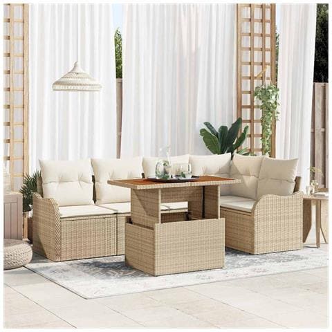 Set Divano da Giardino 6 Pezzi con Cuscini Beige Rattan Polietilene, Divano da Giardino 2 Posti con Storage e Cuscini Beige Rattan Polietilene - Foto 2