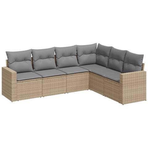 Set Divano da Giardino 6 pz con Cuscini Beige in Polyrattan - Foto 1