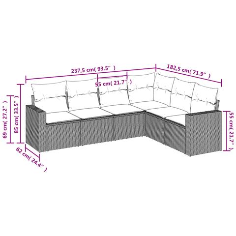 Set Divano da Giardino 6 pz con Cuscini Beige in Polyrattan - Foto 3