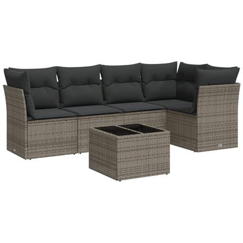 Set Divano da Giardino 6 pz con Cuscini Grigio in Polyrattan - Foto 1