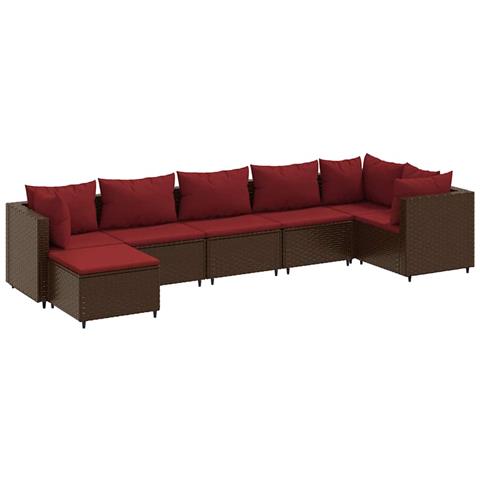 Set Divani da Giardino 7 pz con Cuscini in Polyrattan Marrone - Foto 1