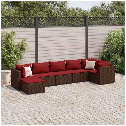 Set Divani da Giardino 7 pz con Cuscini in Polyrattan Marrone - Foto 2