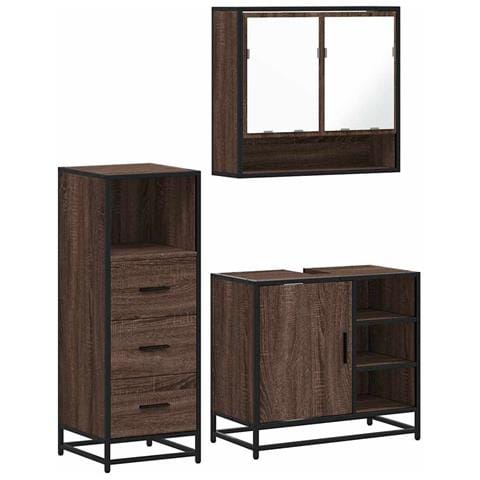 Set Mobili da Bagno 3 pz Rovere Marrone in Legno Multistrato - Foto 1