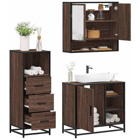 Set Mobili da Bagno 3 pz Rovere Marrone in Legno Multistrato - Foto 2