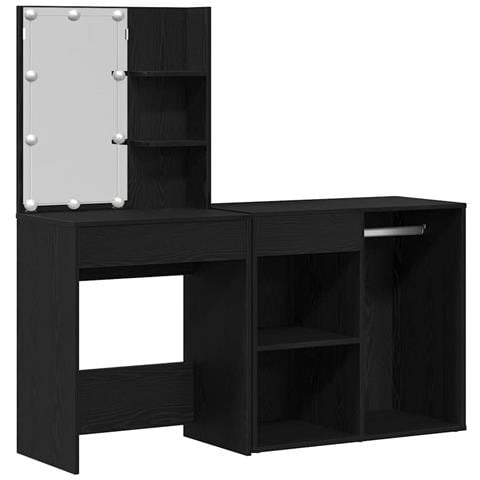 Specchio con LED con cassetto Rovere nero 140 x 40 x 140 cm - Foto 1