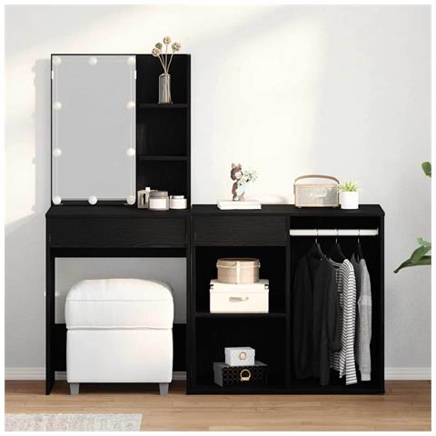 Specchio con LED con cassetto Rovere nero 140 x 40 x 140 cm - Foto 2