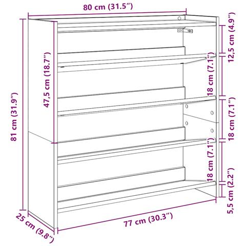 Scarpiera Grigio Cemento 80x25x81 cm in Legno Multistrato - Foto 9