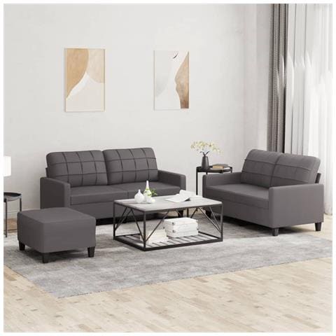 Set di Divani 3 pz con Cuscini Grigio in Similpelle - Foto 2