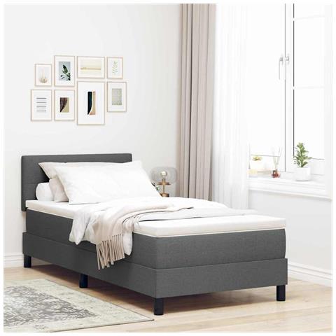 Letto a molle con materasso Grigio scuro 80 x 200 cm Tessuto - Foto 2