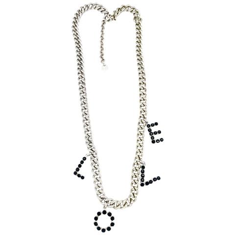Collana Lunga Love In Cristallo Nero E Argento 10µ - Foto 1