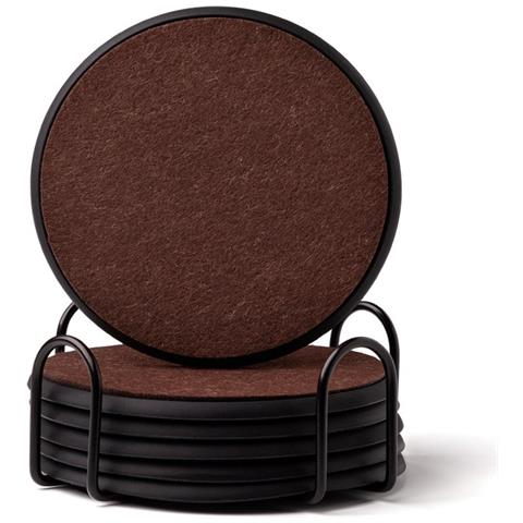 Set Di 6 Sottobicchieri Rotondi In Silicone E Feltro Con Supporto - Resistenti Al Calore E Antiscivolo Brown+black - Foto 1