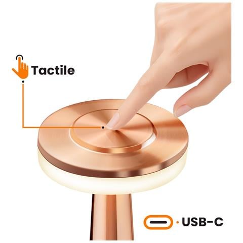 Lampada Da Tavolo A Led Tattile Senza Fili Con 3 Intensità Regolabile, Rosa Champagne - Foto 5