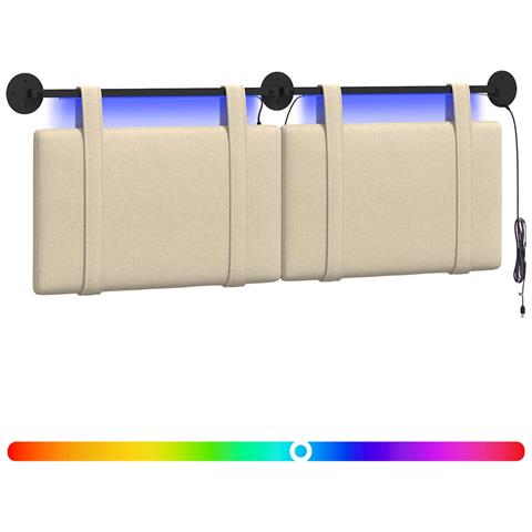 Testiera sospesa Con luce LED Crema Tessuto - Foto 1