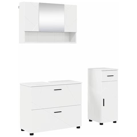 Set di mobili per il bagno con cassetto 3 pcs Bianco Lucido - Foto 1