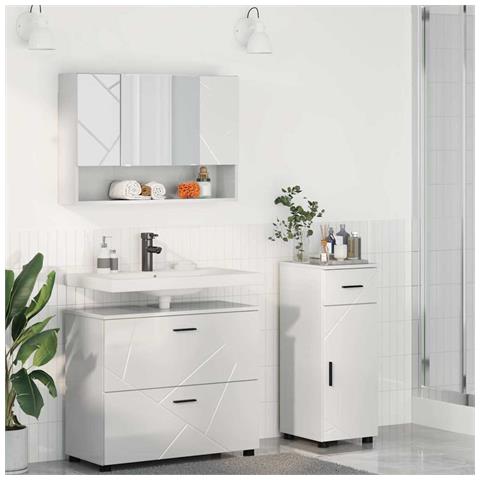 Set di mobili per il bagno con cassetto 3 pcs Bianco Lucido - Foto 2