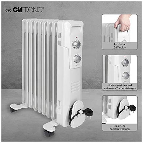 Ra 3736 9 Olio A Costine, Radiatore Mobile Fino A 2000 Watt, Calore Tramite Termostato A Regolazione Continua, Uso Flessibile Grazie Alle 4 Ruote Scorrevoli, Costruzione Slimline, Bianco W - Foto 2