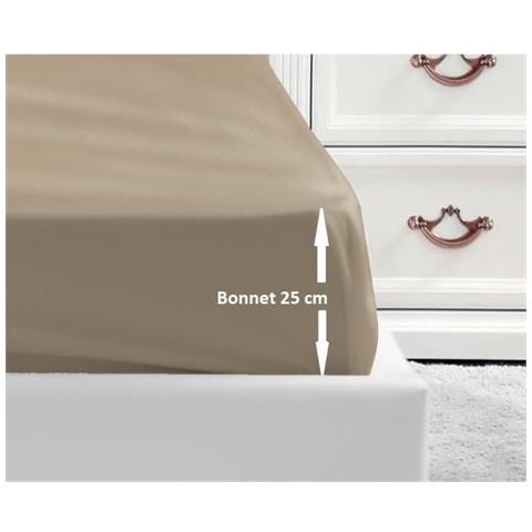 Drap Housse 100% Coton 180x200x25 Cm - Beige - Foto 1