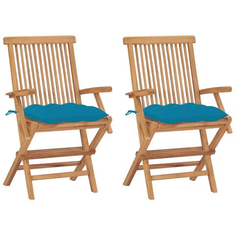 Sedie da Giardino 2 pz con Cuscini Azzurro in Massello di Teak - Foto 1