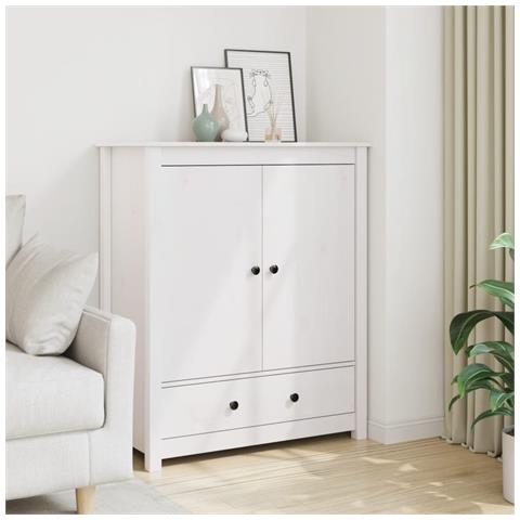 Credenza Bianca 83x41,5x100 Cm In Legno Massello Di Pino - Foto 2