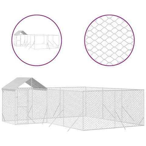 Cuccia Cani Da Esterno Tetto Argento 6x6x2,5 M Acciaio Zincato - Foto 1