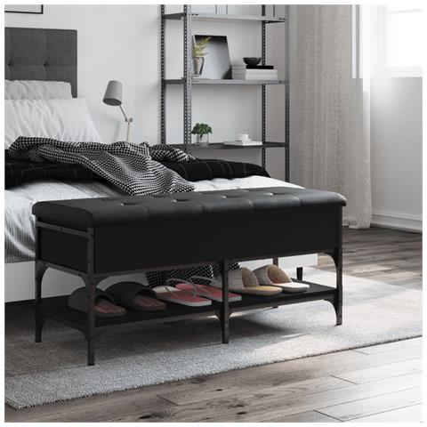 Panca Porta Scarpe Nera 102x42x45 Cm In Legno Multistrato - Foto 3
