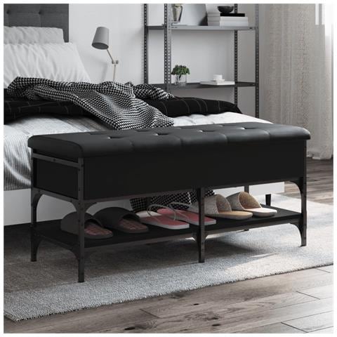 Panca Porta Scarpe Nera 102x42x45 Cm In Legno Multistrato - Foto 1