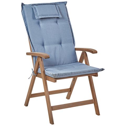 Set Di 6 Sedie Da Giardino Legno Di Acacia Scuro Con Cuscini Blu Amantea - Foto 2