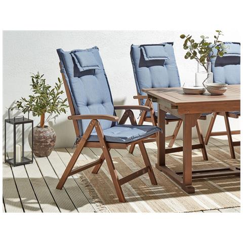 Set Di 6 Sedie Da Giardino Legno Di Acacia Scuro Con Cuscini Blu Amantea - Foto 1