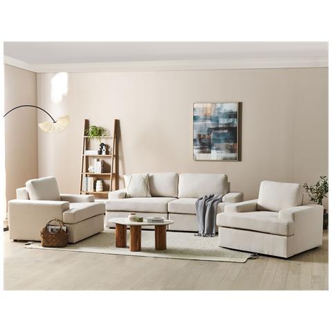 Set Da Salotto 5 Posti Alla Tessuto Beige Chiaro - Foto 1