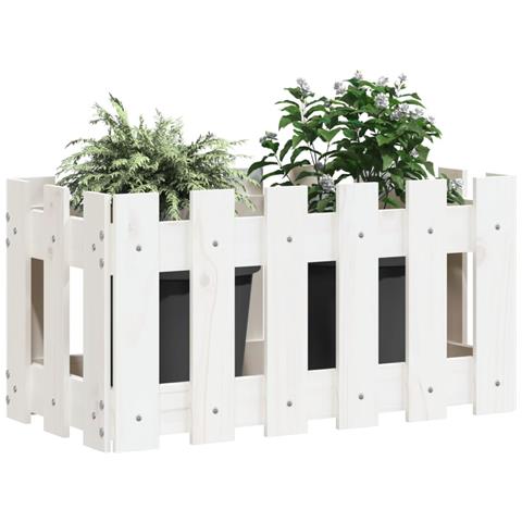 Fioriera Giardino A Recinzione Bianco 60x30x30 Cm Massello Pino - Foto 3