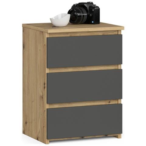 Comodino CL3, 3 cassetti, 40x35x57 cm, Colore Quarcia Artisan e Grigia Grafite - Foto 1