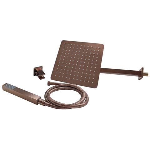 Set Per Doccia Soffione Quadro In Acciaio Inox 25x25 Millimetri Color Oro Rosa *** Finitura- : Oro Rosa - Foto 1