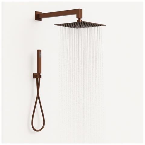 Set Per Doccia Soffione Quadro In Acciaio Inox 25x25 Millimetri Color Oro Rosa *** Finitura- : Oro Rosa - Foto 3