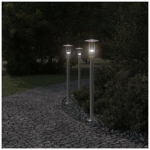 Lampade Da Terra Per Esterni 3 Pz Argento 100cm In Acciaio Inox - Foto 3