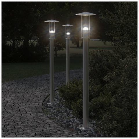 Lampade Da Terra Per Esterni 3 Pz Argento 100cm In Acciaio Inox - Foto 1