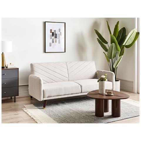 Divano Letto 3 Posti Senja Lino Sintetico Beige Chiaro - Foto 1