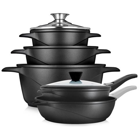 Mgk1819 Batteria Da Cucina Induzione Set Pentole 10 Pezzi Alluminio Fuso, 3 Padelle Nero - Foto 1