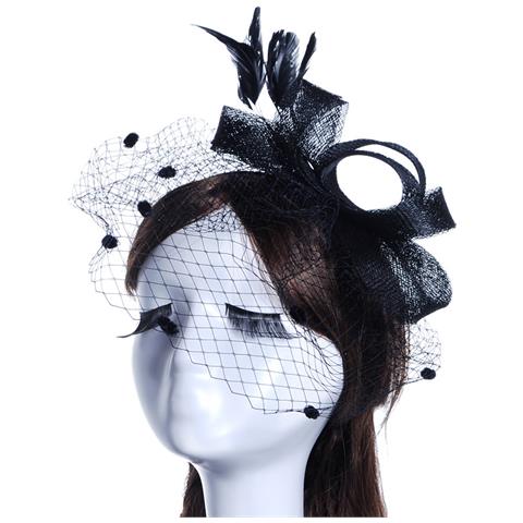 Elegante Cappello Fascinator In Rete Con Piume Black - Foto 2
