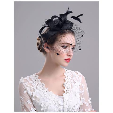 Elegante Cappello Fascinator In Rete Con Piume Black - Foto 6