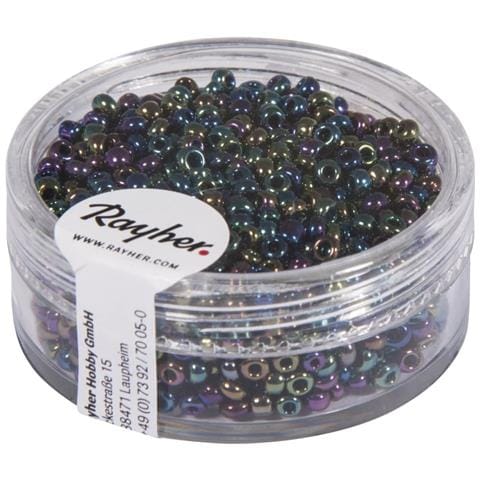 Rayher - 17 Grammi - Perline In Vetro Rotonde Opache Lustrate Foro Ø2mm - Colore Nero Iridescente - Foto 1