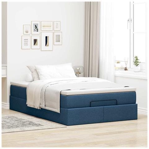 Struttura Letto Pouf Con Materasso Blu 120x190 Cm In Tessuto - Foto 3