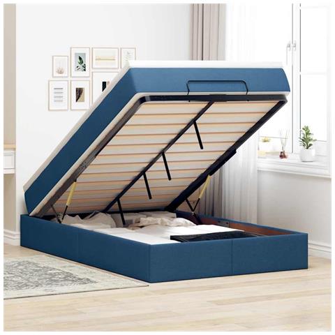 Struttura Letto Pouf Con Materasso Blu 120x190 Cm In Tessuto - Foto 1