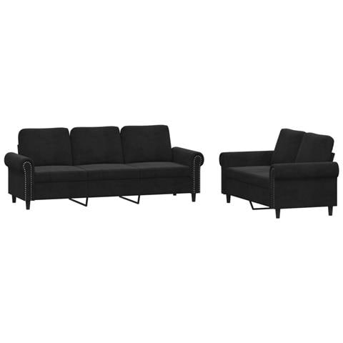 Set Di Divani 2 Pz Con Cuscini Nero In Velluto - Foto 2