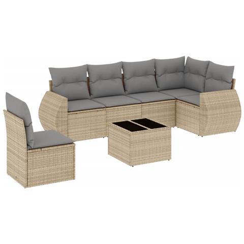 Set Divani Da Giardino 7 Pz Con Cuscini Beige In Polyrattan - Foto 2