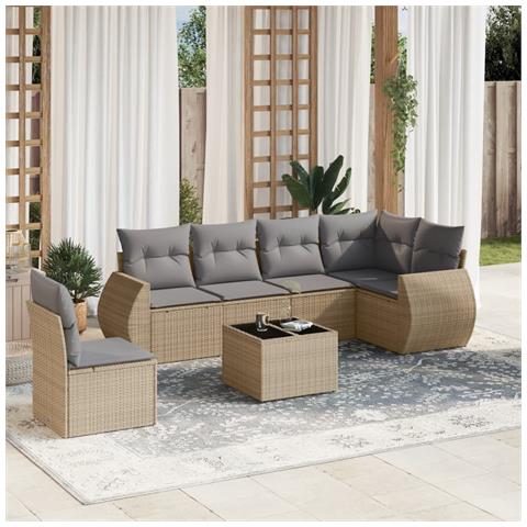 Set Divani Da Giardino 7 Pz Con Cuscini Beige In Polyrattan - Foto 1