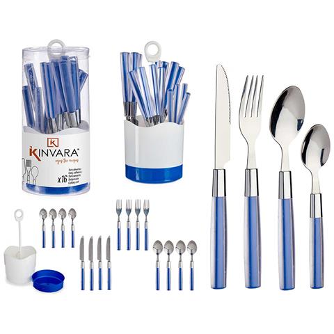 Dam  Set 16 Posate In Acciaio Inox Osc Blu Manico Ps 11x11x25 Cm. Colore Blu - Foto 2