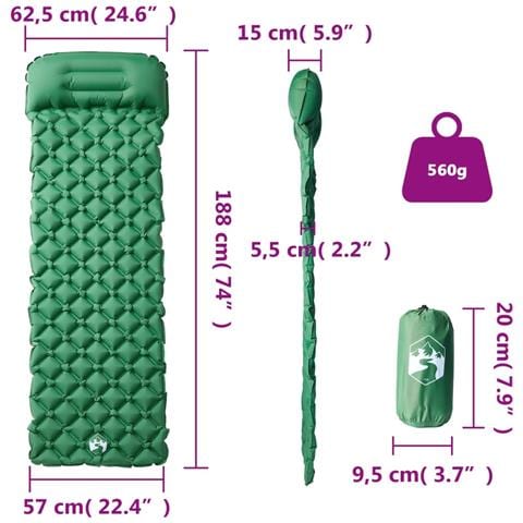 Materasso Campeggio Gonfiabile Con Cuscino 1 Persona Verde - Foto 6