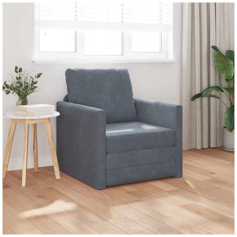 Divano a pavimento  Singolo Convertibile in Velluto 74x77x81 cm Grigio Scuro - Foto 2