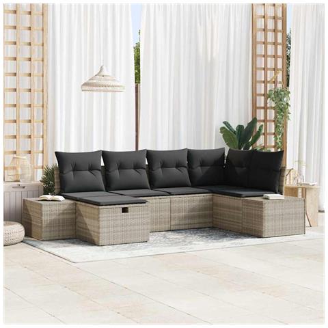 Set di divani da giardino da 6 pezzi con cuscini in polirattan grigio chiaro - Foto 2